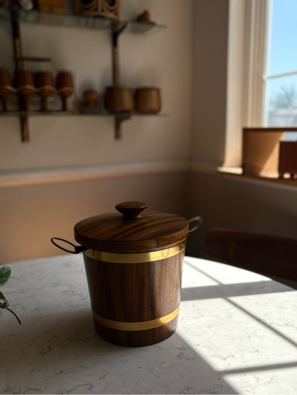 Vintage MCM Wood Grain Kitchen Storage Ice Bucket
